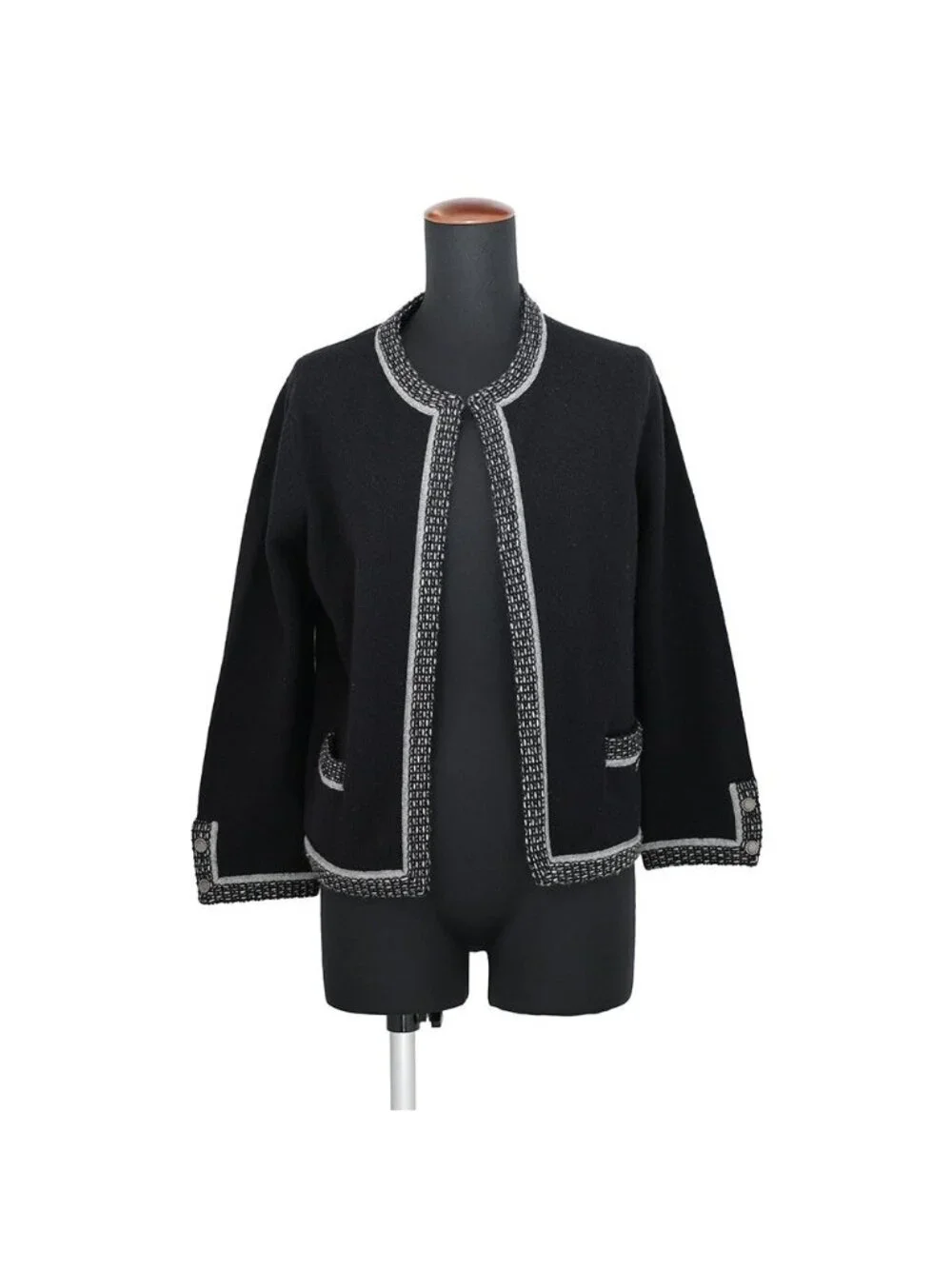 Chanel Cardigan CC Logo Cashmere 40 Black